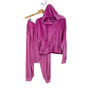 Victoria Secret 2pc Pink Velour On Point Track Set Joggers Cropped Hoodie XL/ LG